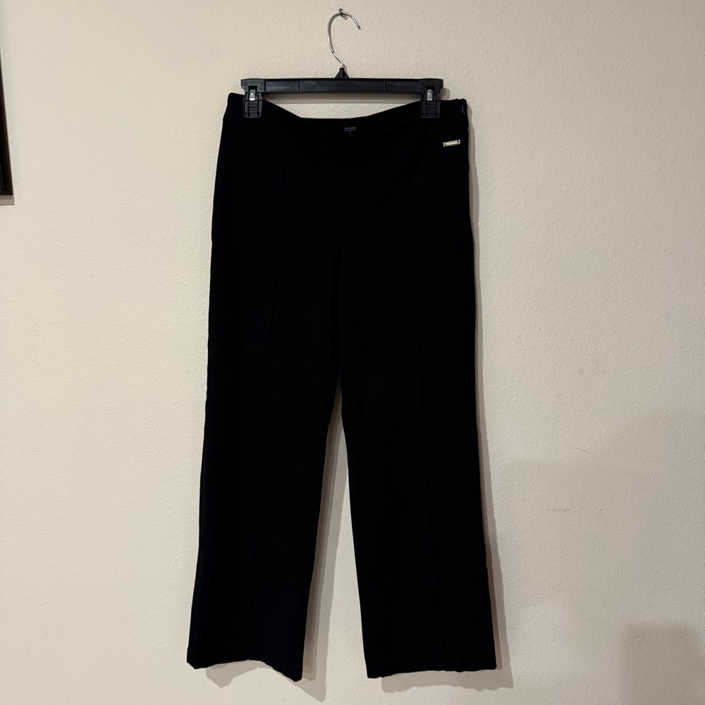 T Tahari Flat Front Pants Solid Stretch Ponte Wide Leg Office Black Women’s 10